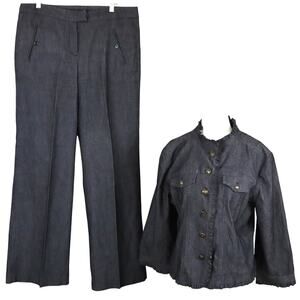 Sandro Sportswear Denim Pant Suit Womens Large Dark Wash Ruffle Wide Leg Cotton